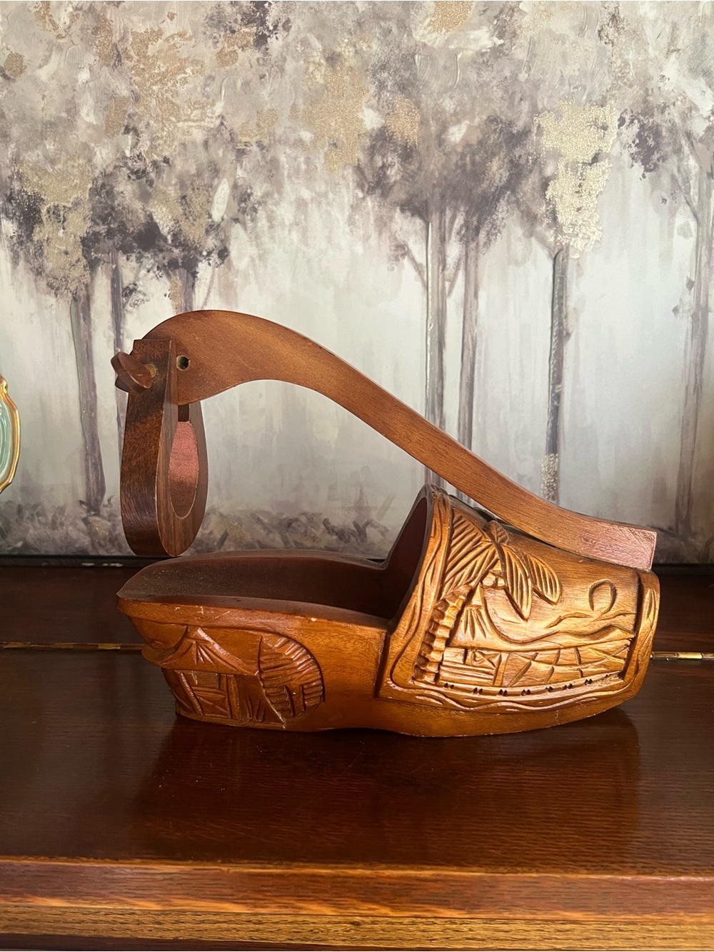 Vintage Carved Wooden Shoe Wine Bottle Holder – Tiki Bar Decor
